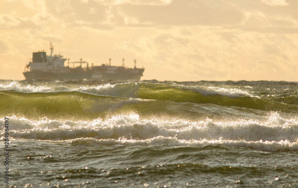 A ship in the stormy sea