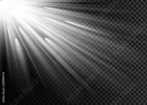 White glowing light explodes on a transparent background. Sparkling magical dust particles. Bright Star. Transparent shining sun, bright flash. Vector sparkles.