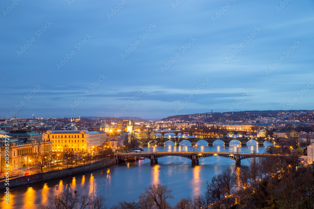 Prague City View with Bridges of Vltava River