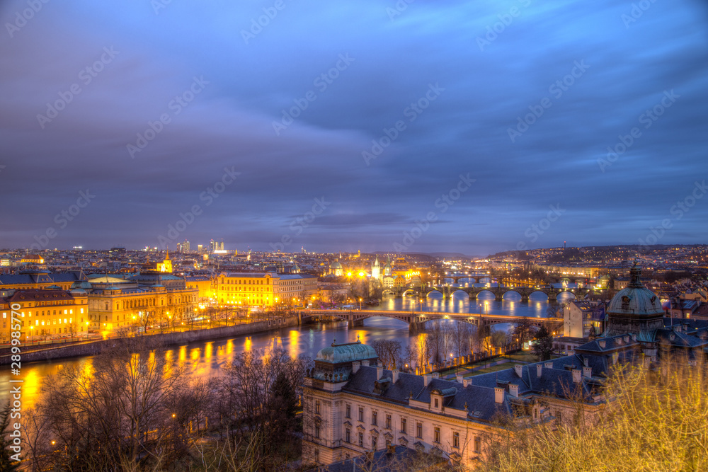 Prague City View with Bridges of Vltava River