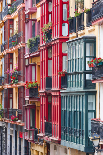 Traditional colorful building facades Bilbao old town, Euskadi photo