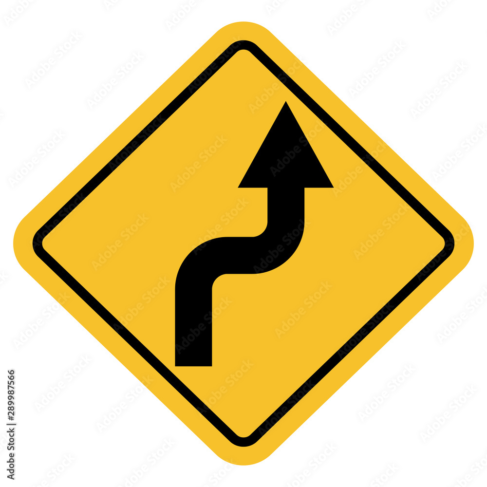 Reverse turn right - Warning sign vector, Yellow square board. Reverse turn right - Warning sign vector, Yellow square board.