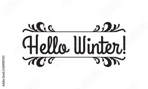 Hello Winter text. Typography design for greeting card or banner. Vector illustration.