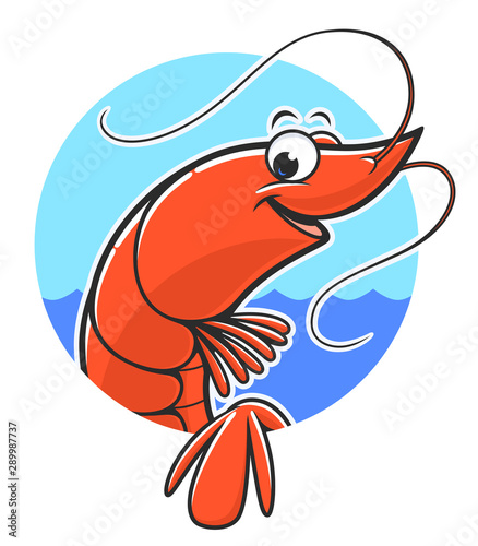 Funny shrimp in circle background