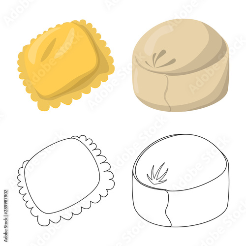 Vector illustration of products and cooking logo. Set of products and appetizer stock symbol for web.
