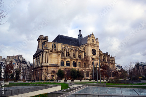 Paris, France - January 13th 2019 : Church Saint-Eustache of Paris, built between 1532 and 1633. The main style is Gothic. The last renovation of the edifice was from 2016 to 2018.