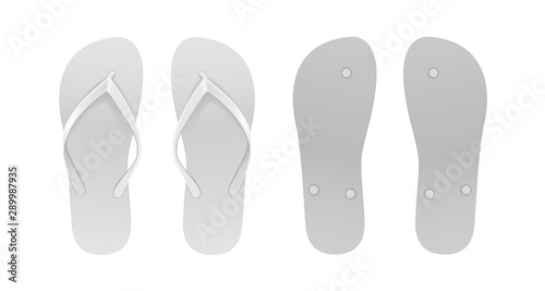 White Empty Flip Flop set. Front and back view. Vector Design Template of Summer Beach Flip Flops Pair For Advertising  logo print
