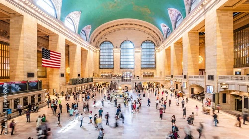 New York Grand Central Station. Interior with lots of commuters and passengers. High dynamic range 4K super fine timelapse developed from raw photo files. 