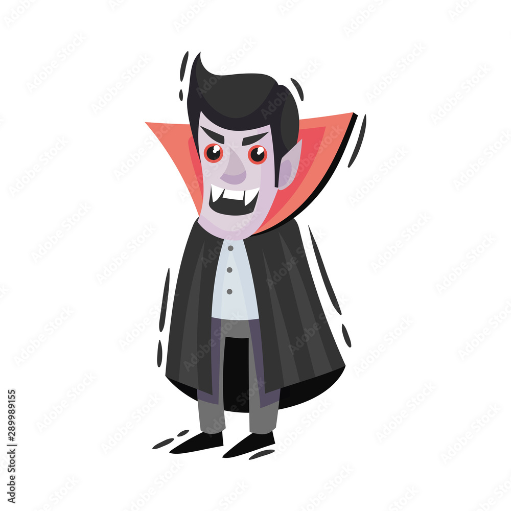 Cartoon vampire with fangs. Vector illustration on a white background.