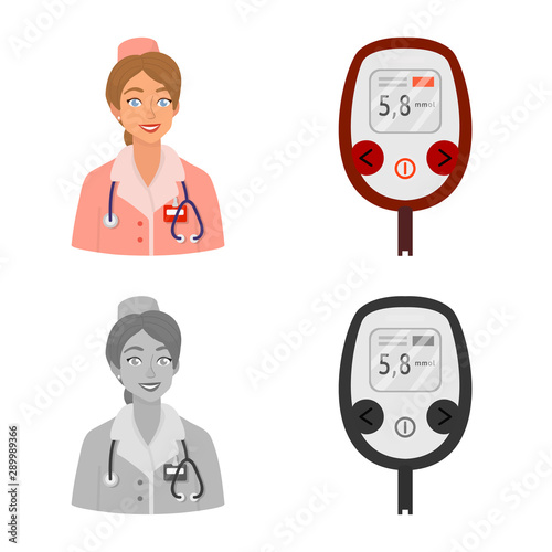 Vector design of diet and treatment sign. Set of diet and medicine stock vector illustration.