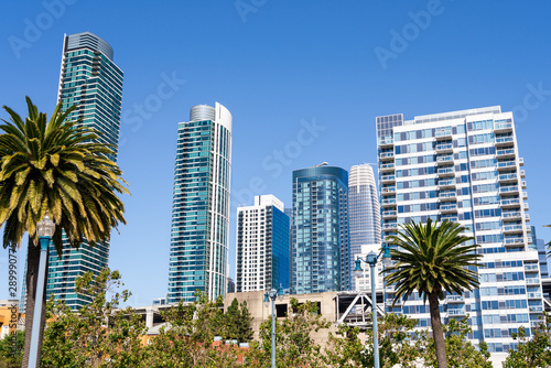 Urban skyline with tall residential and office buildings in SOMA district, San Francisco