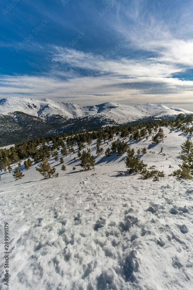 Penalara Natural Park winter scene. Located in the Sierra de Guadarrama,  mountainous axis called the Central System, in Madrid Community, Spain