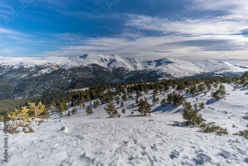 Penalara Natural Park winter scene. Located in the Sierra de Guadarrama,  mountainous axis called the Central System, in Madrid Community, Spain © Askanioff