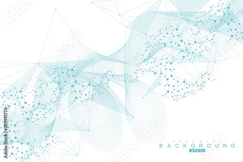 Structure molecule and communication. Dna, atom, neurons. Scientific concept for your design. Connected lines with dots. Medical, technology, chemistry, science background. Vector illustration.