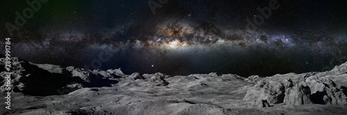 Leinwand Poster Moon surface, lunar landscape with Milky Way over the horizon