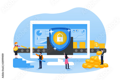 Illustration of digital finance, data security, online business investment and FinTech concept in modern flat design