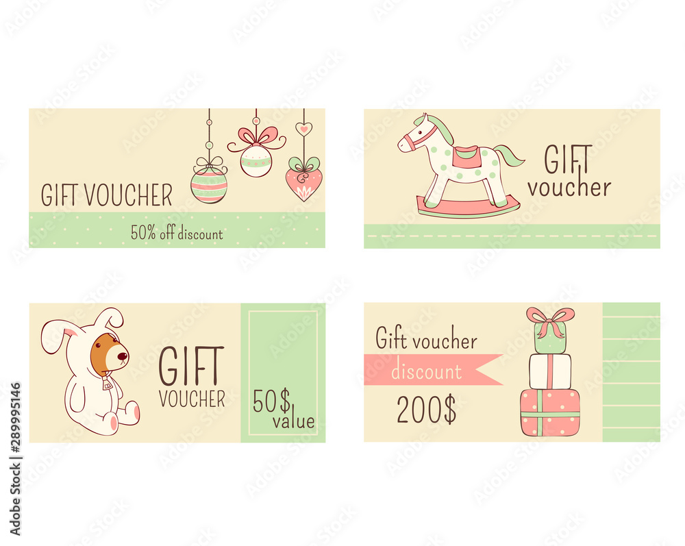 Fototapeta premium Collection of horizontal Christmas gift vouchers