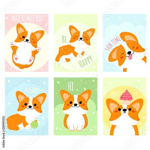 Set of banners with cute corgi dog