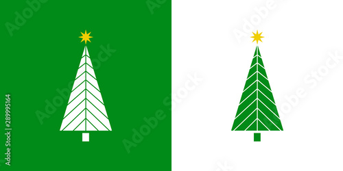 Logotipo con árbol de navidad abstracto triangular con estrella y ramas blancas en verde y blanco