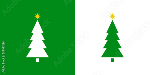 Logotipo con árbol de navidad abstracto triangular con estrella y ramas en verde y blanco