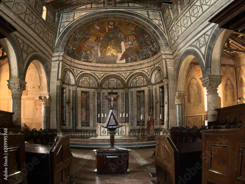 Interior of San Miniato al Monte, romanesque church in Florence photo