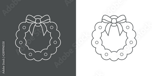 Icono plano lineal corona navidad en gris y blanco