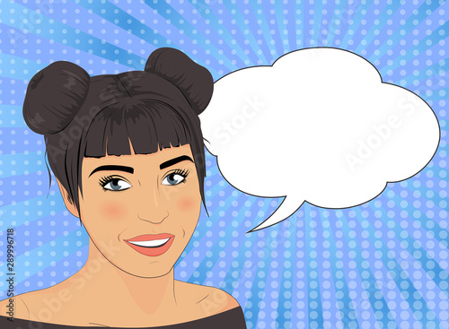 Fashion woman model pop art vector illustration. Portrait of young girl retro style. Beautiful woman.