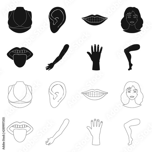 Vector design of body and part icon. Collection of body and anatomy stock symbol for web.