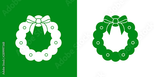 Icono plano corona navidad en verde y blanco