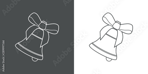 Icono plano lineal campana ladeada con lazo en gris y blanco
