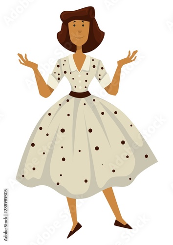 Woman in polkadot dress  1950s fashion style. isolated female character