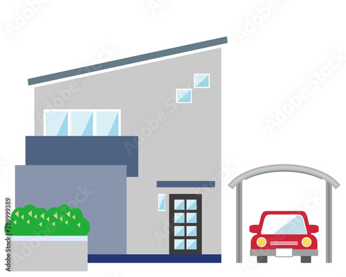 住宅　家　イラスト　一軒家　マイホーム　シンプル　車　自動車