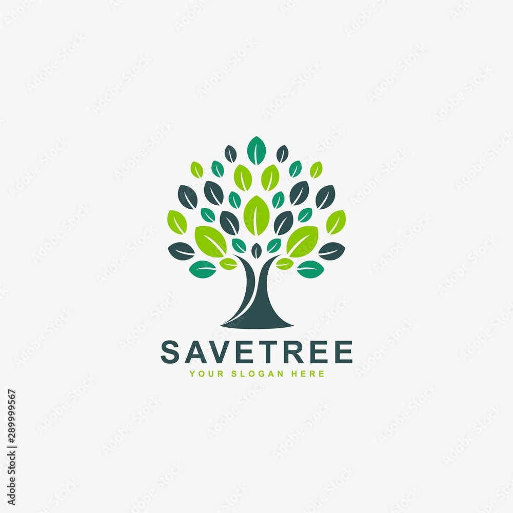 Fototapeta premium Tree logo design vector. Plant care illustration sign. Green leaf vector icon.