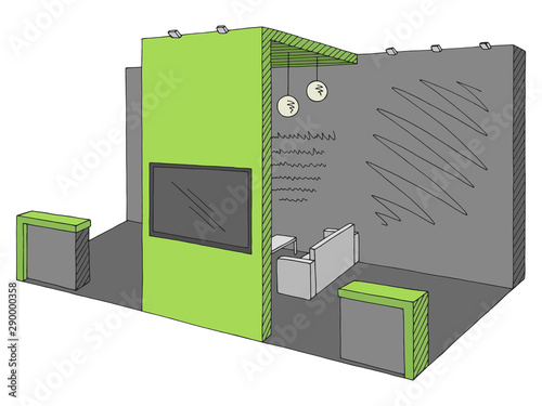 Exhibition stand graphic interior color sketch illustration vector