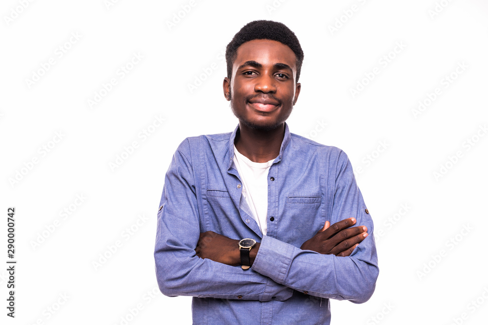 Casual young african man posing on white background