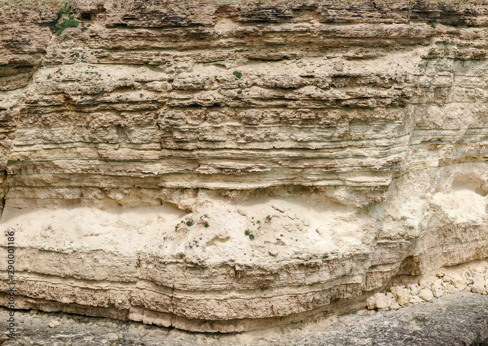 Background of steep textured limestone rock of sea coast