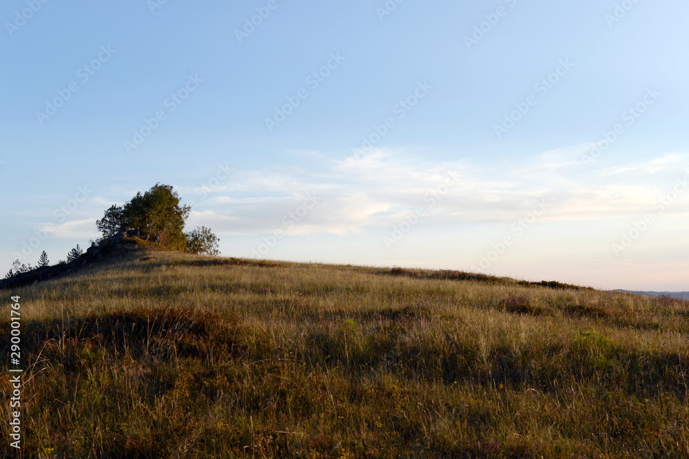  An evening in the Altai mountains near the Charysh River. Western Siberia