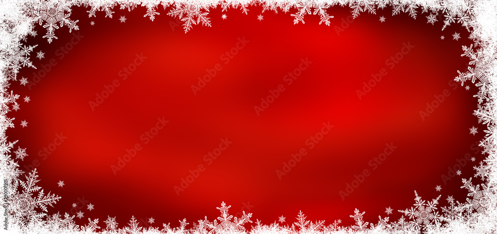 Decorative Christmas background with bokeh lights and snowflakes.