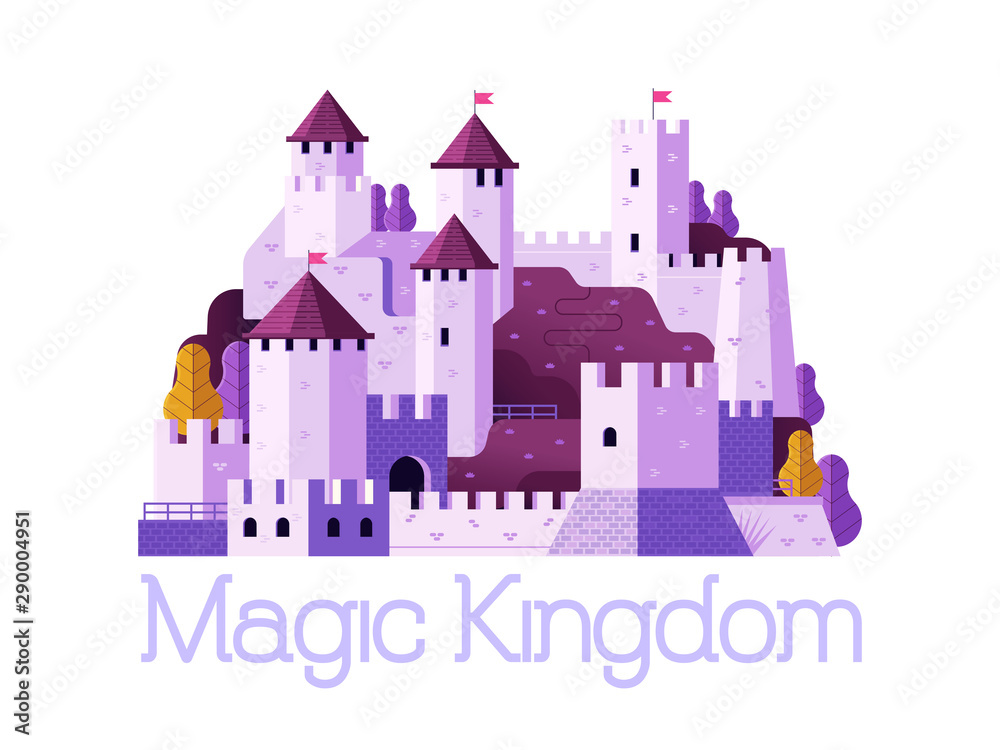 Fantasy Medieval Castle Icon in Flat Design