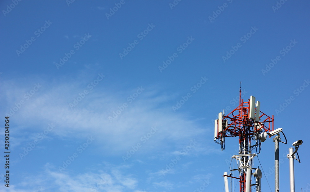 mobile tower ststion with cctv on bule sky,copy space mobile tower ststion with cctv on bule sky,copy space