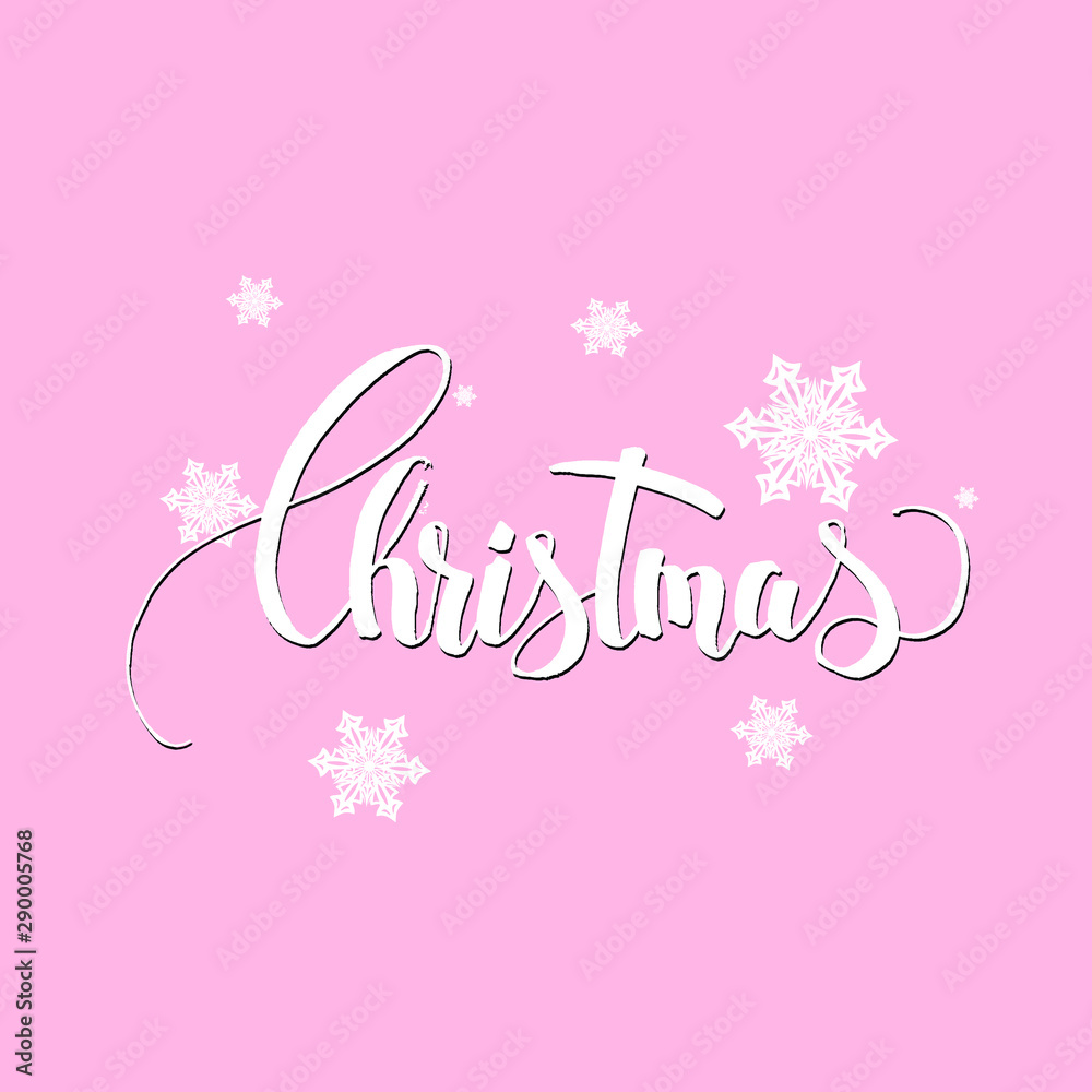 Merry Christmas 2020 lettering text on pink background.