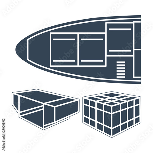 black icon freight aircraft, cargo container