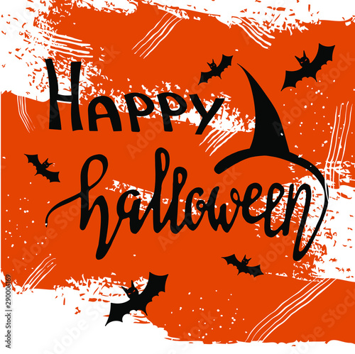 Halloween greeting card. Lettering text on creepy watercolor background.