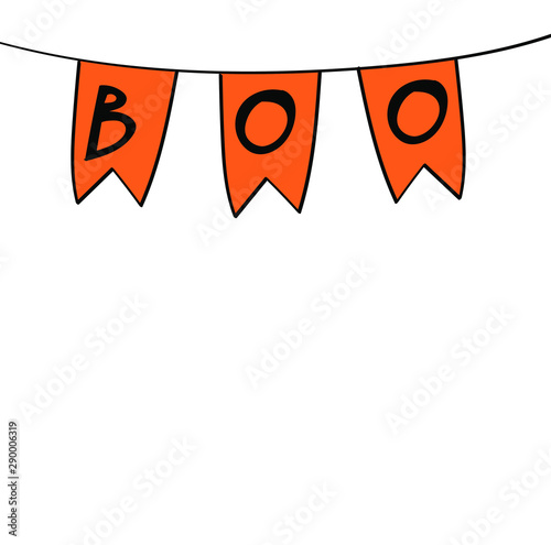 Halloween background with Boo garland and bats isolated on white.