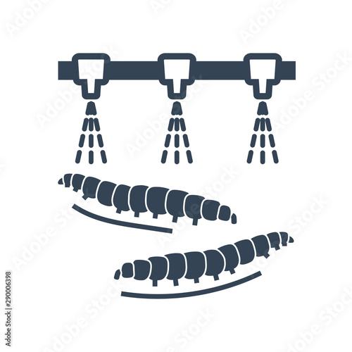 black icon spraying pesticide, caterpillars