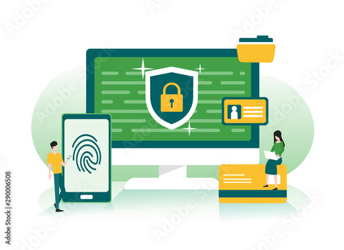 Data protection, privacy, data security and internet security concept with smartphone fingerprint and shield illustration