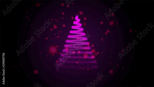 Christmas card with Magic Tree lilac color.Christmas tree from light for your business website. Gold tree as symbol of Happy New Year, Merry Christmas holiday celebration.