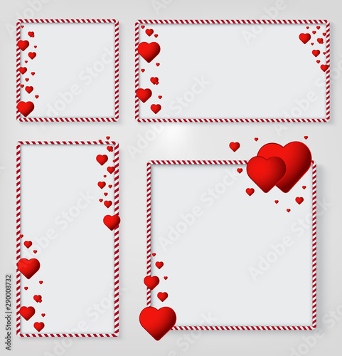 Frames for text or photo with red hearts. Concept for Valentines Day