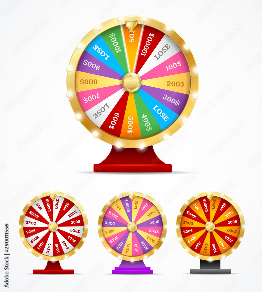 Realistic 3d Detailed Casino Fortune Wheel Set. Vector Realistic 3d Detailed Casino Fortune Wheel Set. Vector