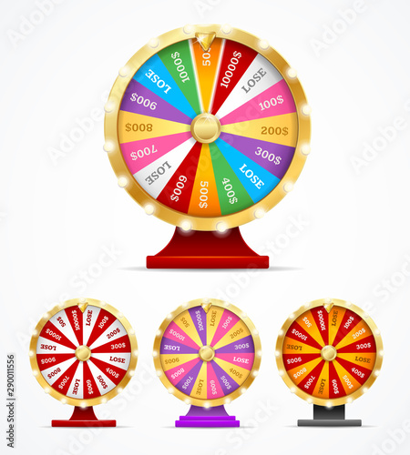 Realistic 3d Detailed Casino Fortune Wheel Set. Vector